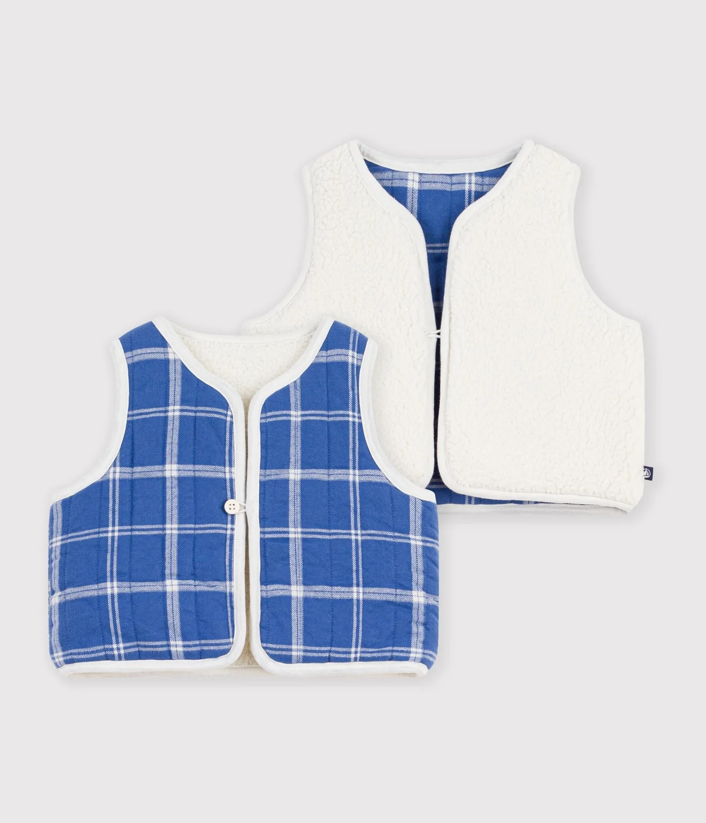 Babies' sleeveless checked flannel and sherpa cardigan