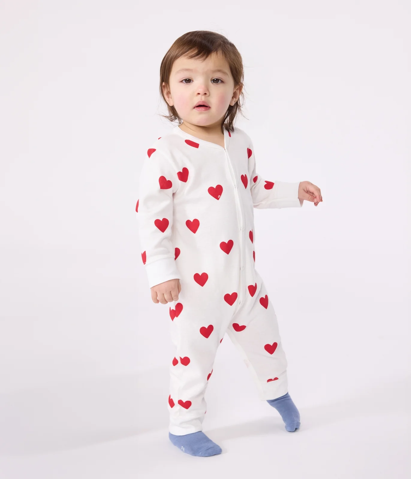 Babies' heart patterned footless cotton sleepsuit