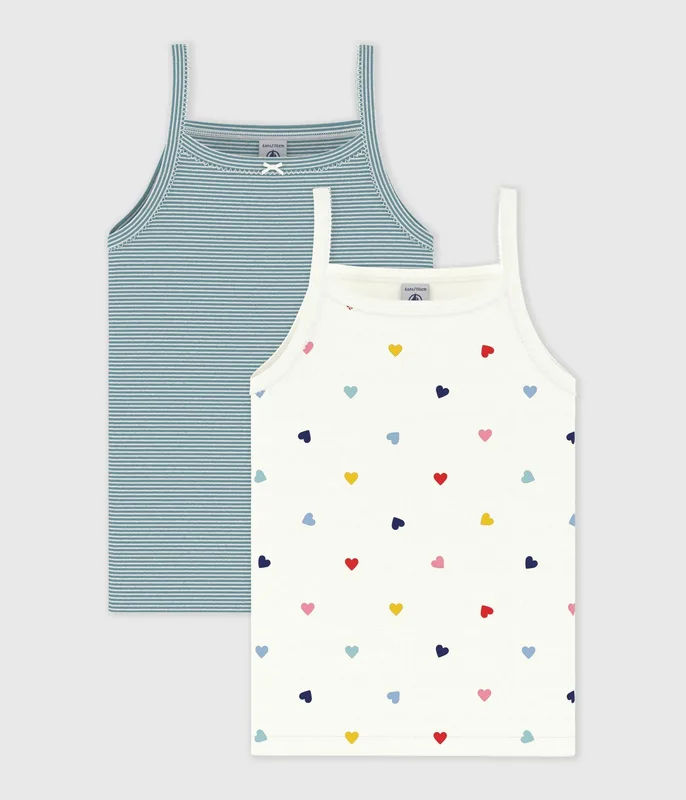 Pack of children's heart print cotton tank tops