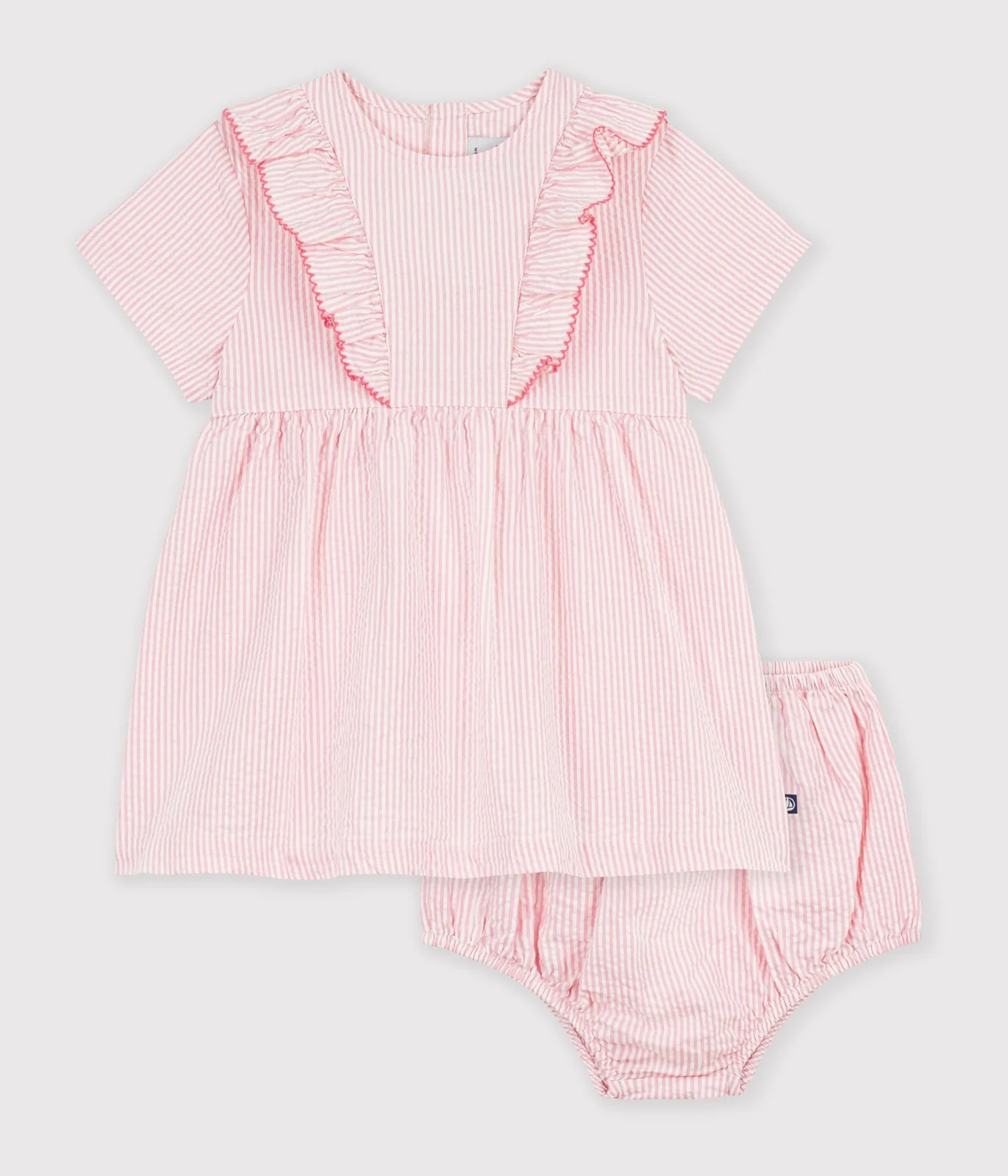 Babies' short-sleeved stripy cotton dress