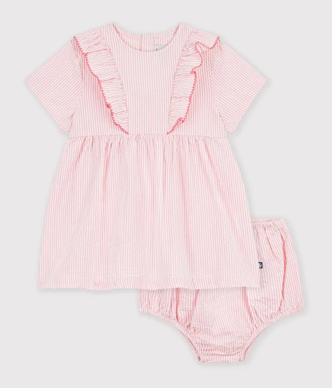 Babies' short-sleeved stripy cotton dress