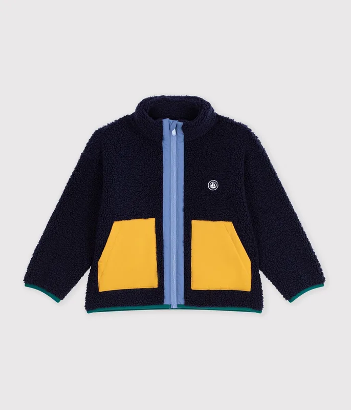 Children's jacket in plain colourblock sherpa