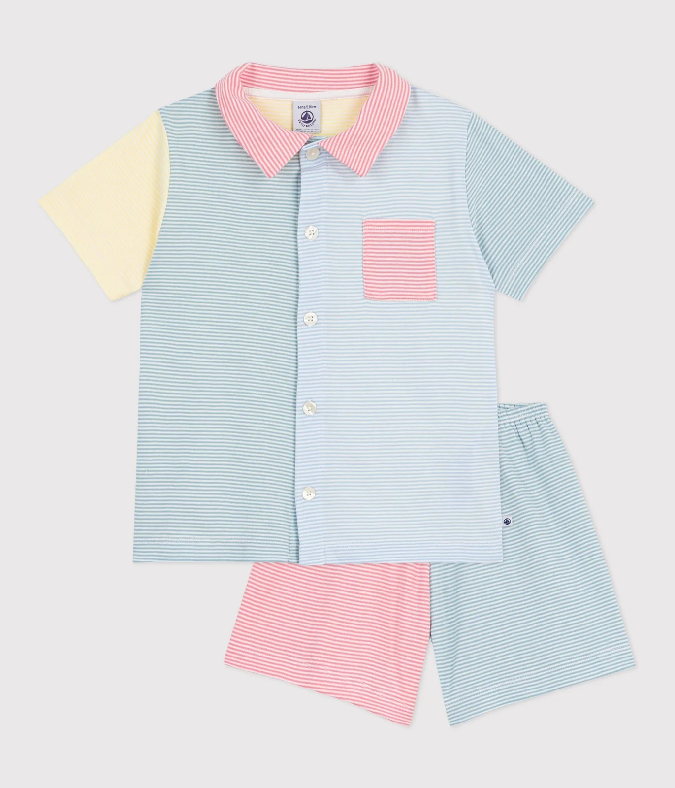 Children's short stripy buttoned cotton pyjamas