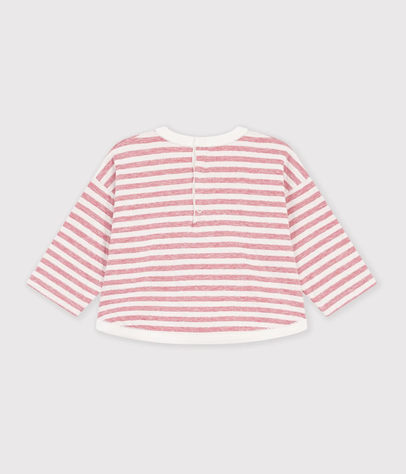 Babies' long-sleeved stripy cotton T-shirt.