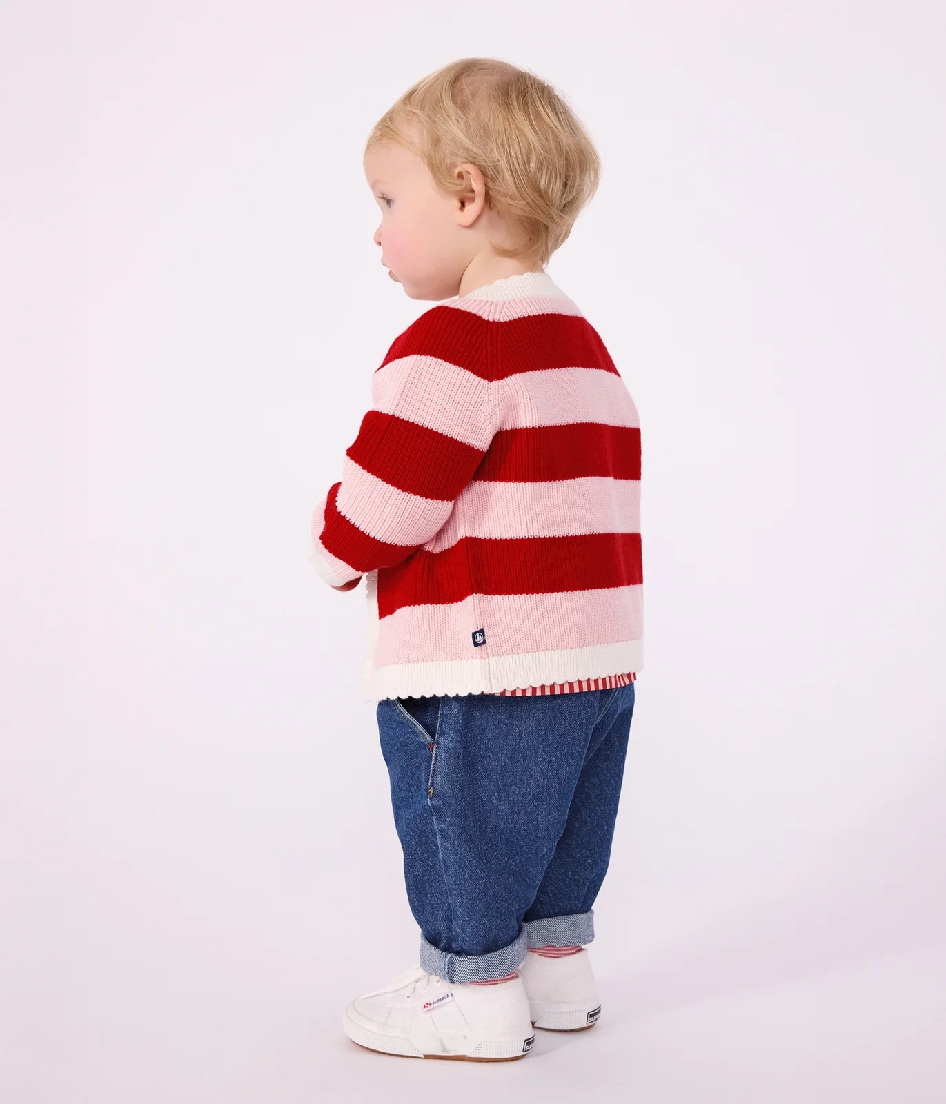 Babies' cardigan in stripy cotton