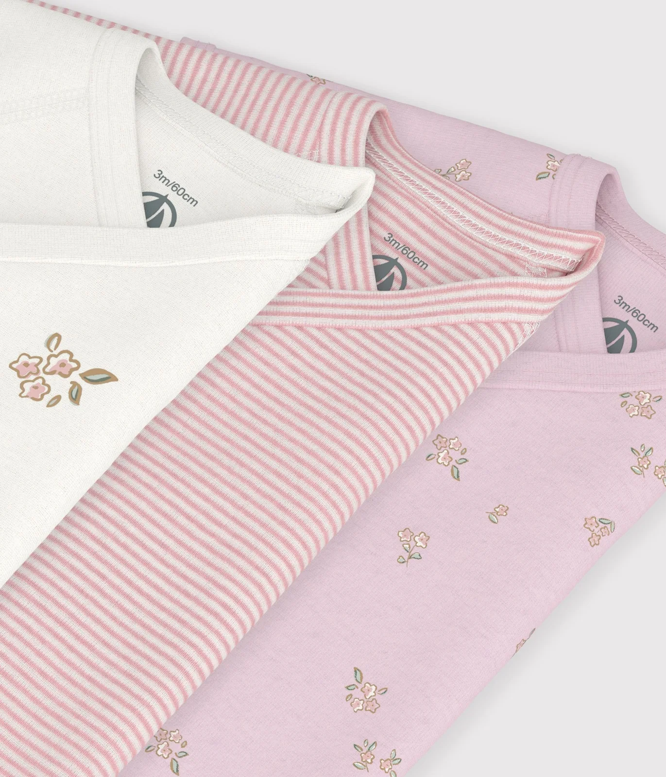 Pack of babies' short-sleeved printed cotton wrapover bodies