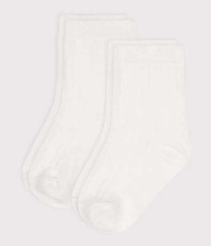 Pack of solid-color cotton baby socks with ribbed cuffs