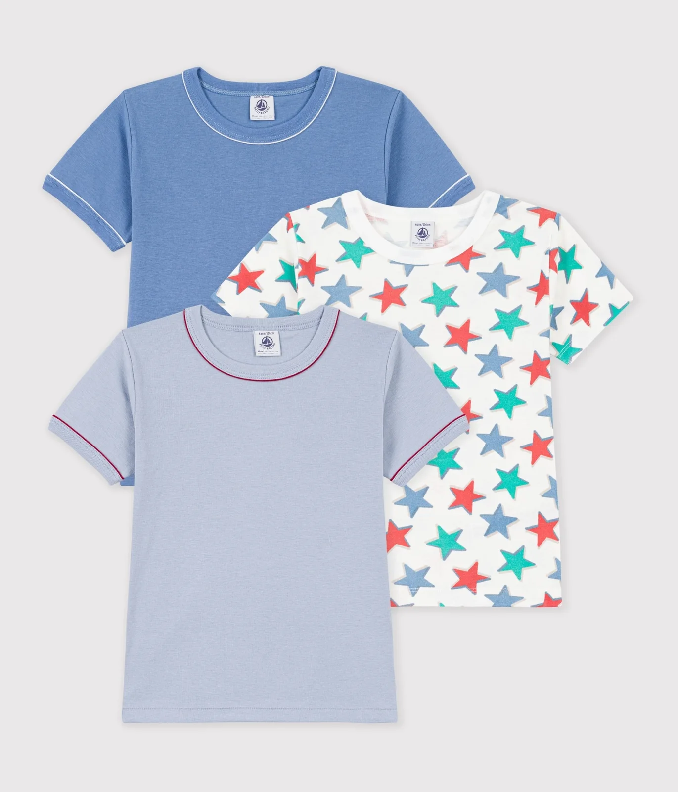 Pack of children's short-sleeved star-print cotton T-shirts