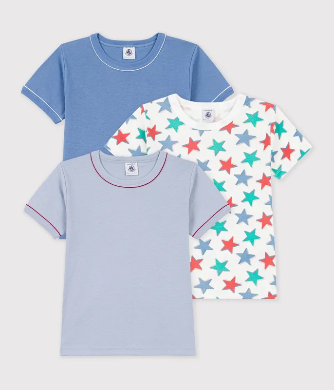 Pack of children's short-sleeved star-print cotton T-shirts