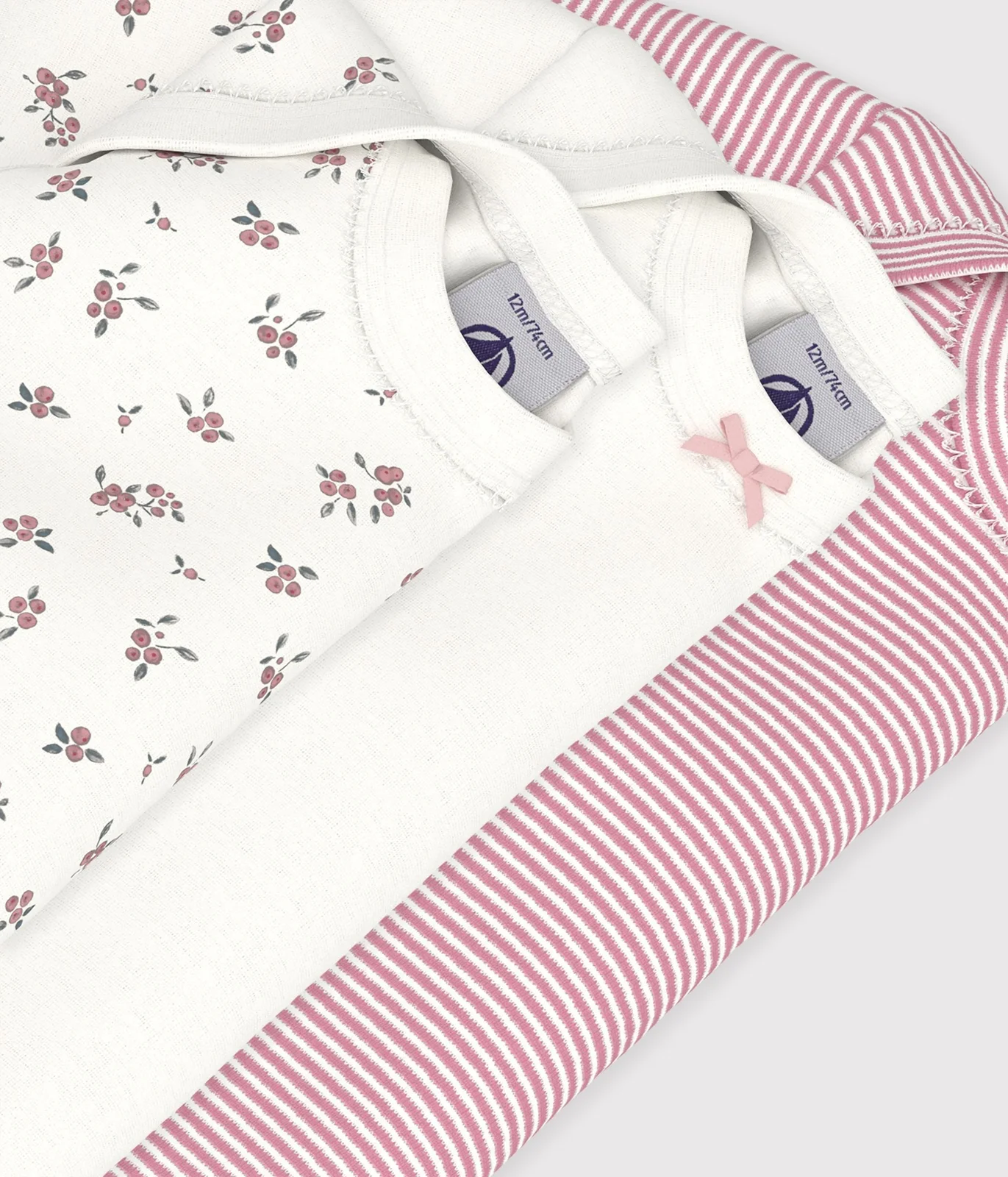 Pack of babies' long-sleeved blueberry-print cotton bodies