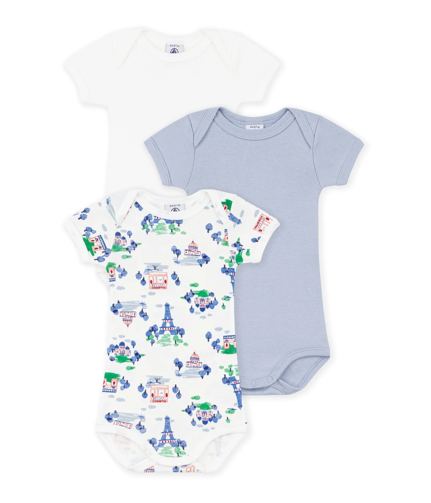 Pack of short-sleeved star print cotton bodies for babies