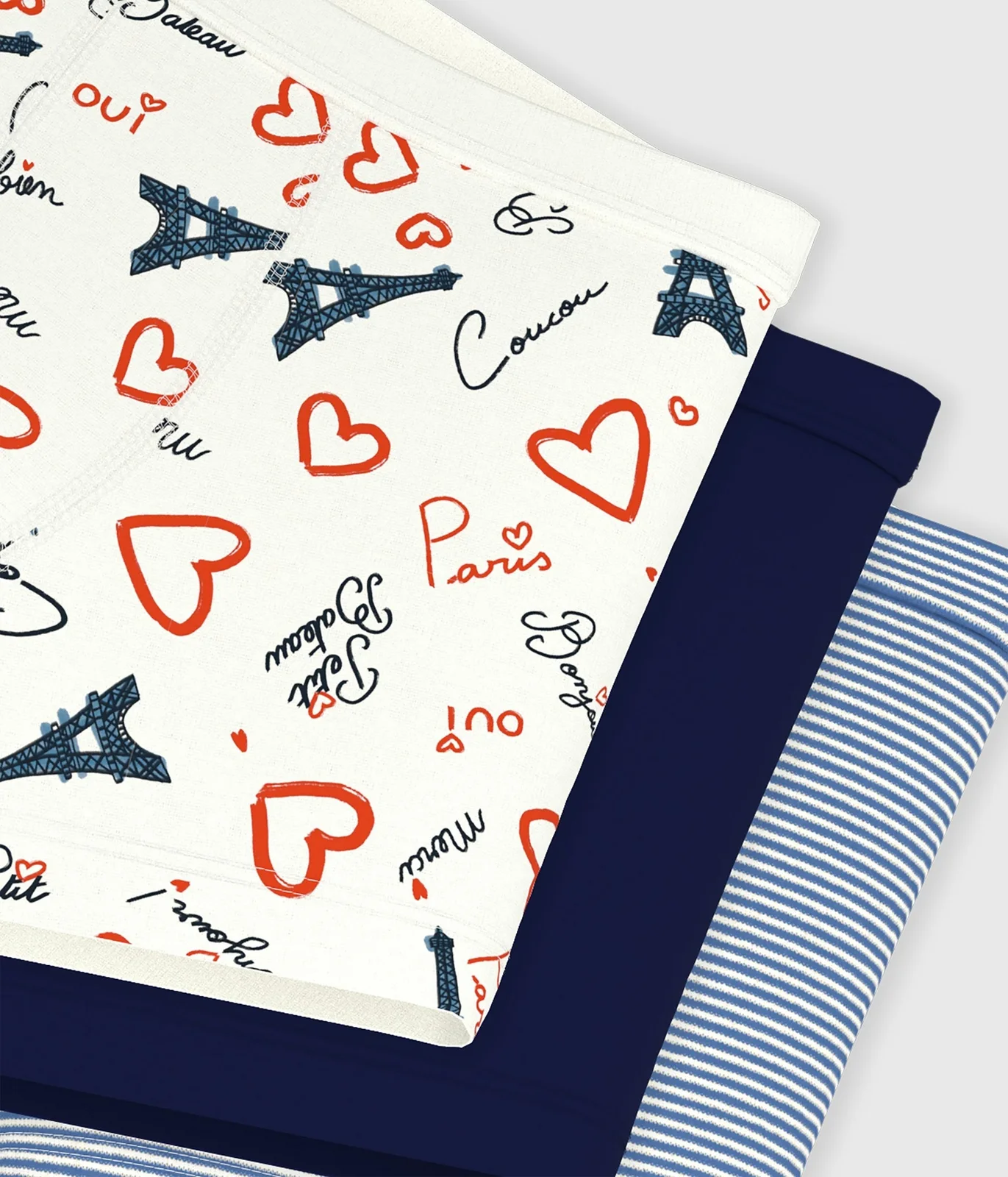 Pack of children's Paris-print cotton boxers with covered waistbands