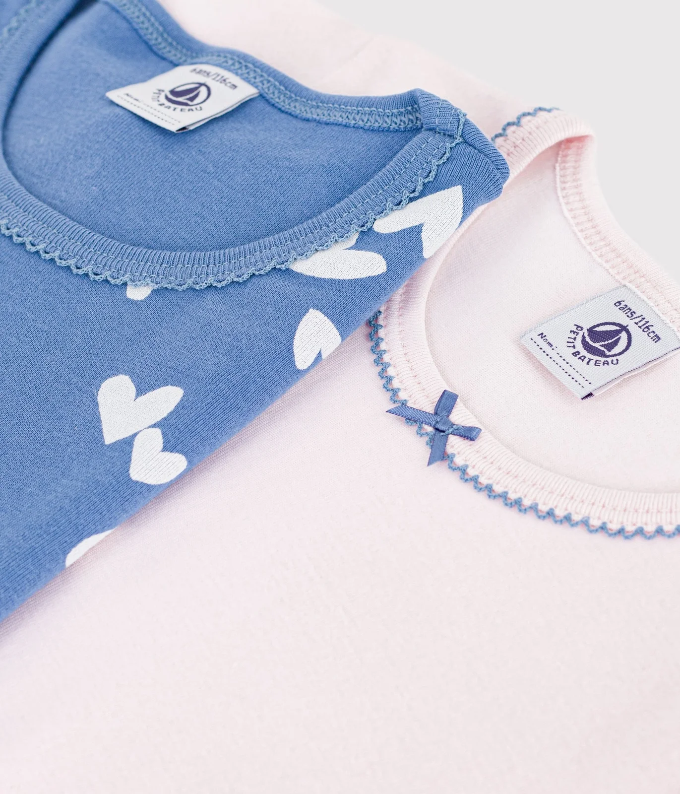Pack of children's short-sleeved cotton T-shirts with hearts