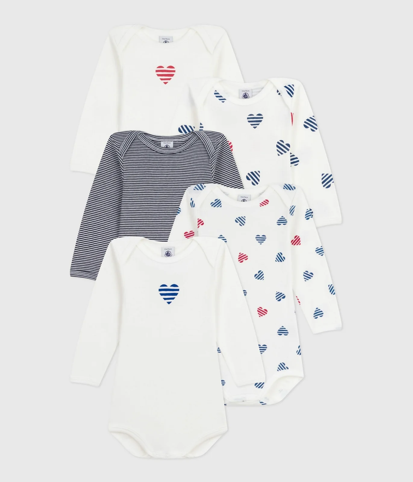 Pack of long-sleeved heart-print cotton bodies for babies