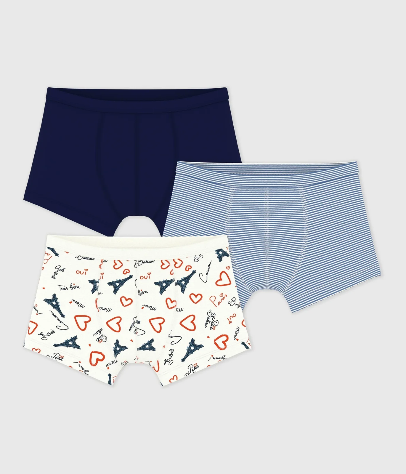 Pack of children's Paris-print cotton boxers with covered waistbands