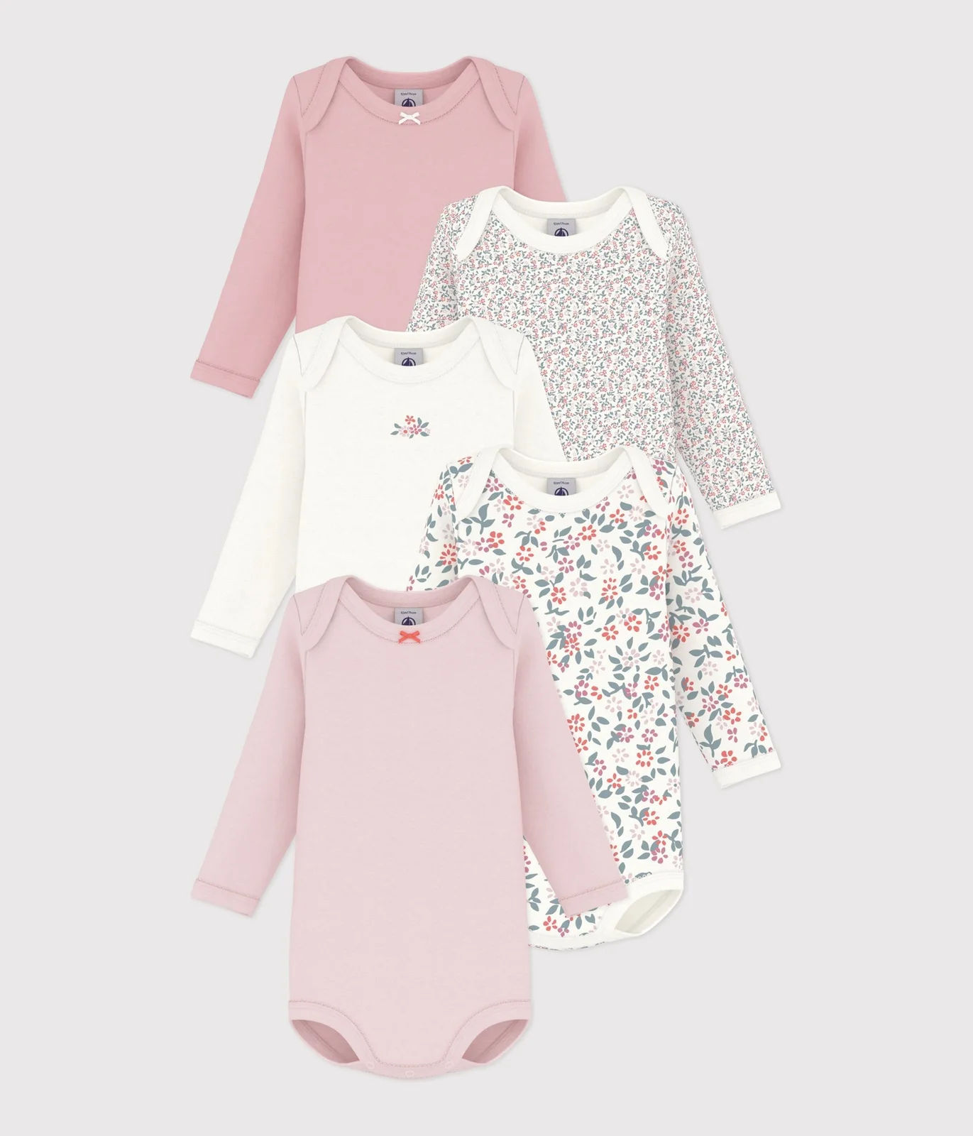 Pack of long-sleeved bodies for babies in cotton printed with flowers