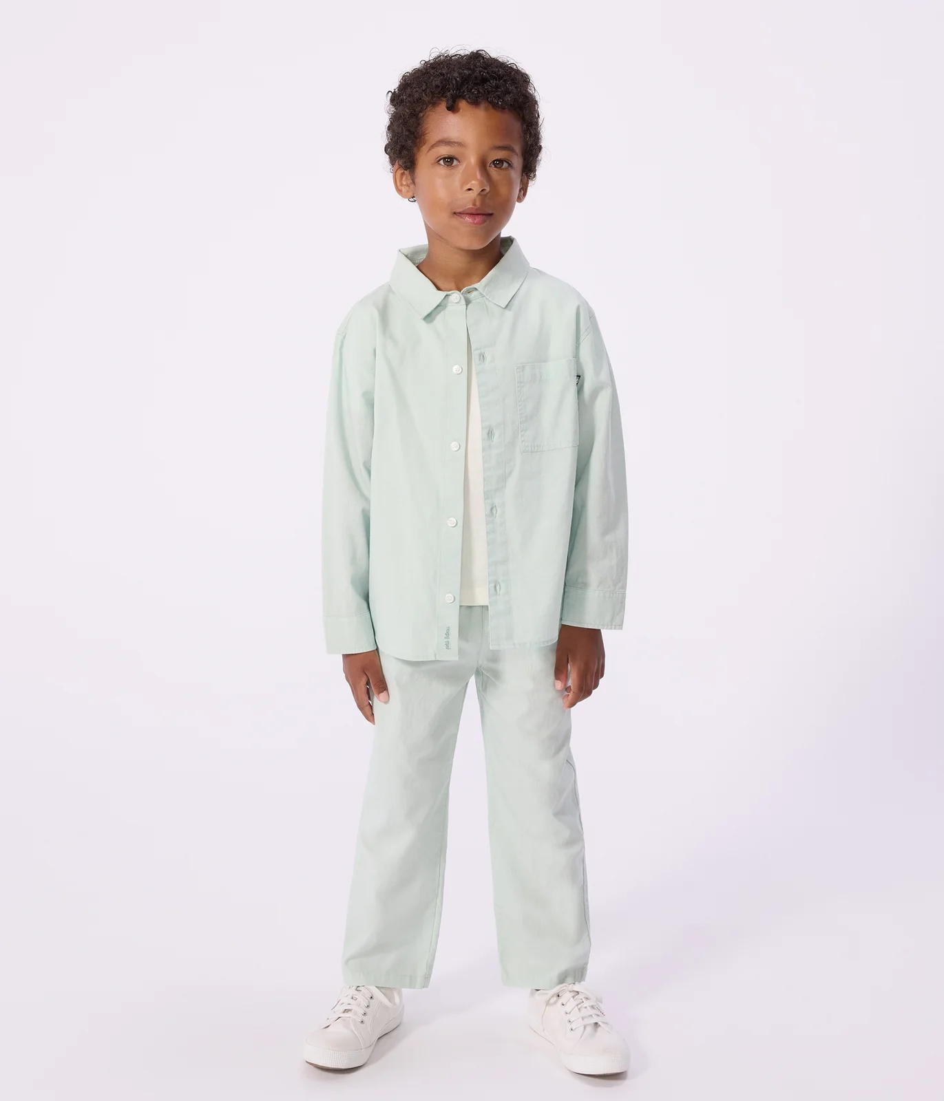 Children's long-sleeved plain cotton shirt