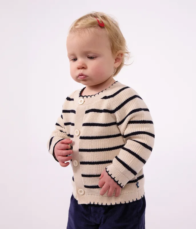 Babies' cardigan in stripy cotton