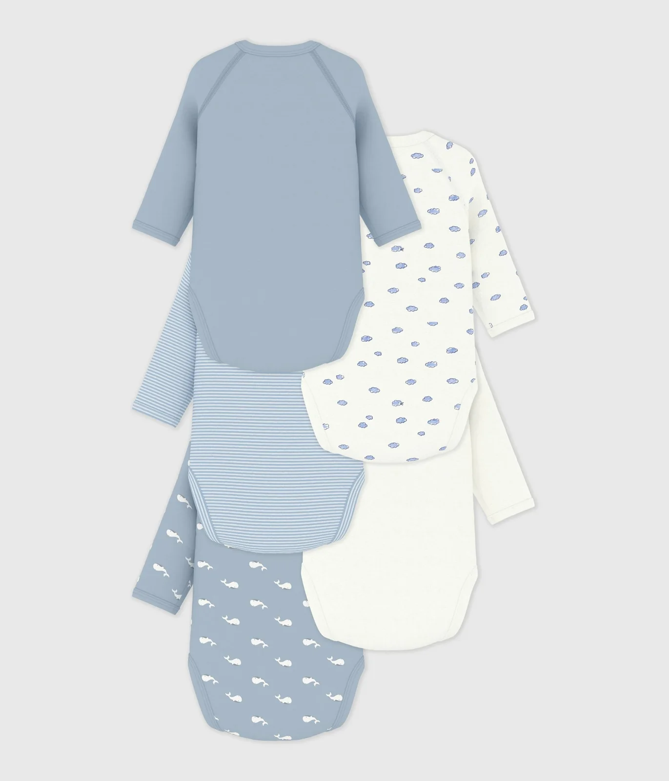 Pack of babies' long-sleeved printed cotton wrapover bodies