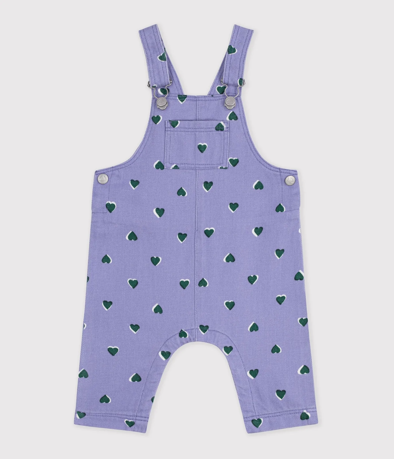 Babies' dungarees in serge with long legs and a heart print