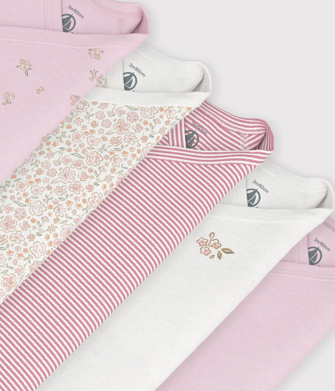 Pack of long-sleeved printed cotton wrapover bodies for babies