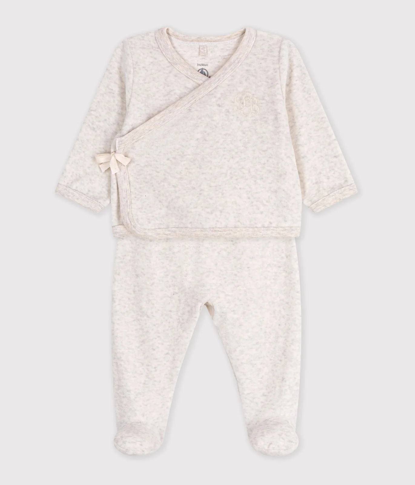 Babies' outfit in plain cotton with embroidery on the chest