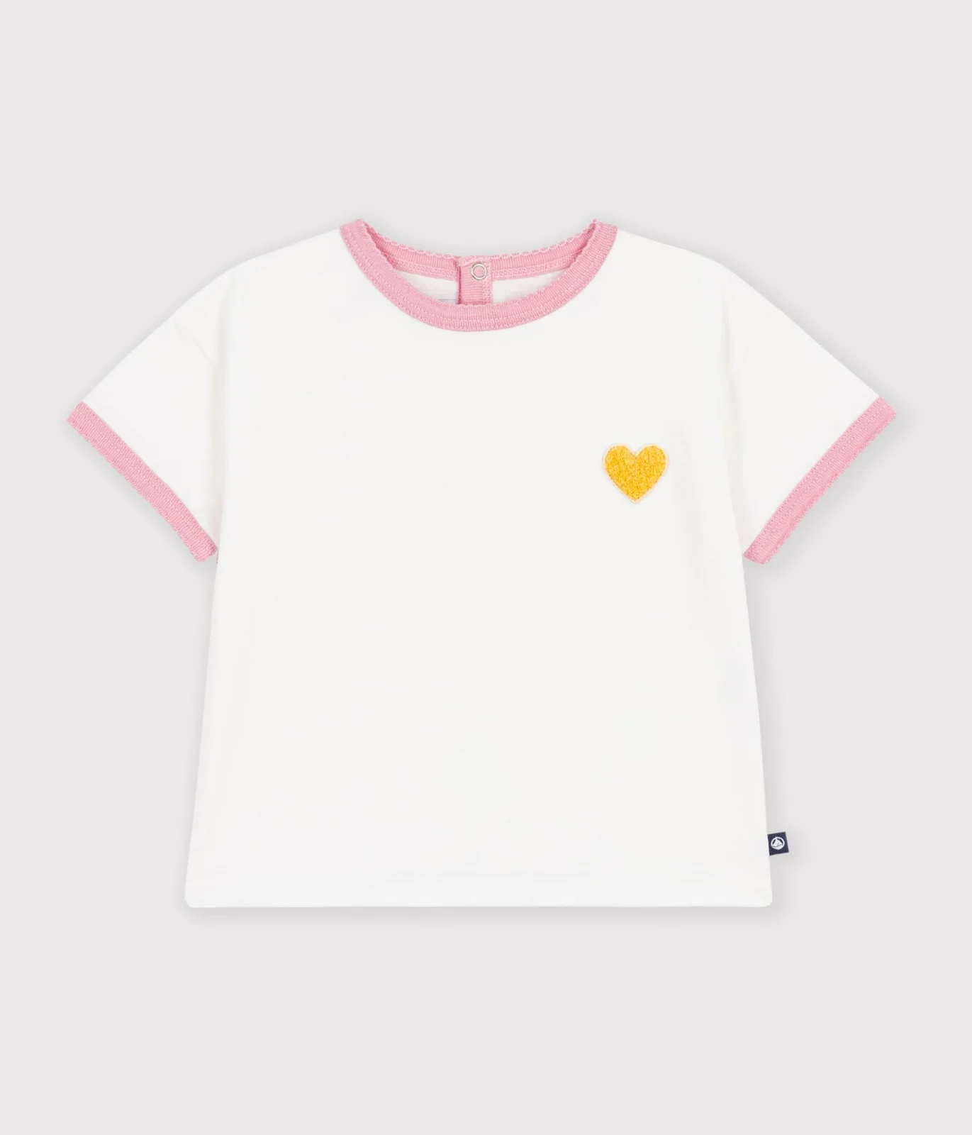 Babies' short-sleeved plain cotton T-shirt with a heart badge