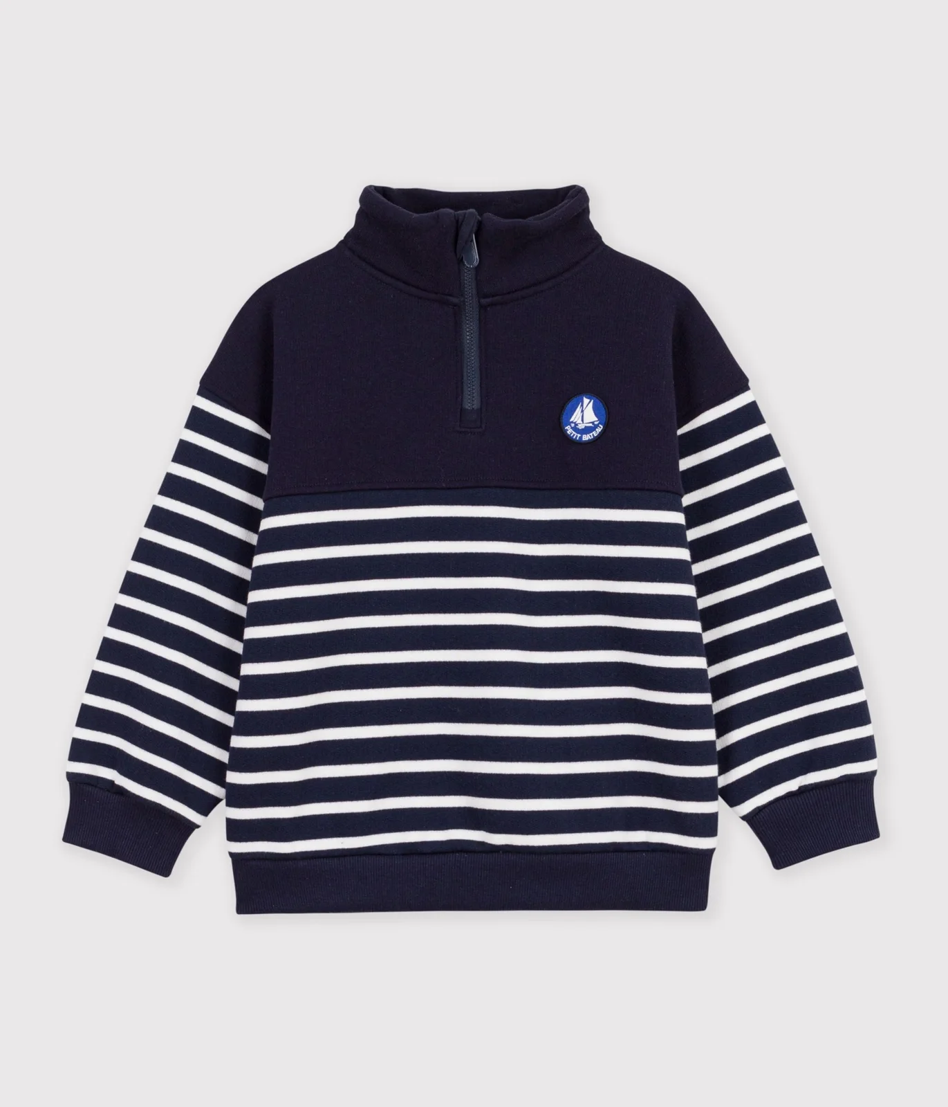 Children's stripy shawl collared cotton sweatshirt