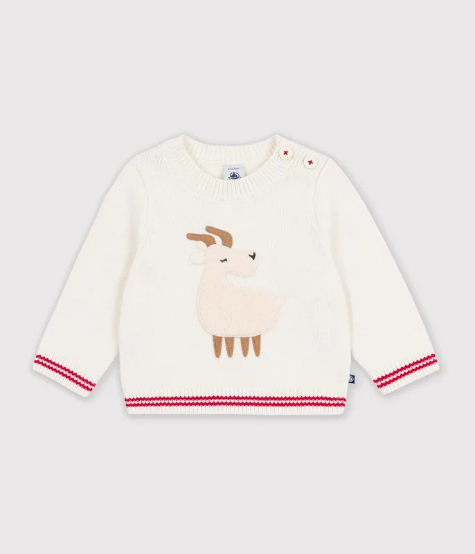 Babies' jumper in a wool and cotton knit with an animal design