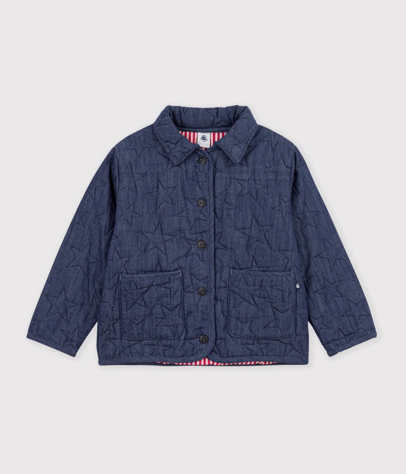 Children's jacket in plain denim with a stars motif