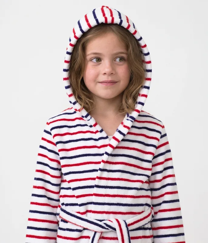 Children's stripy cotton terry bathrobe