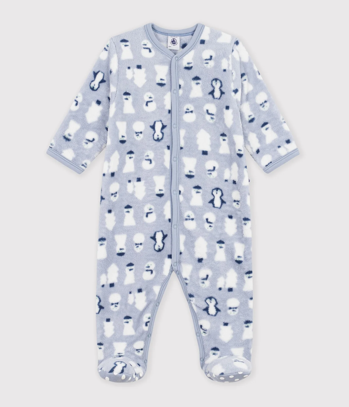 Babies' fleece onesie with a snowman print