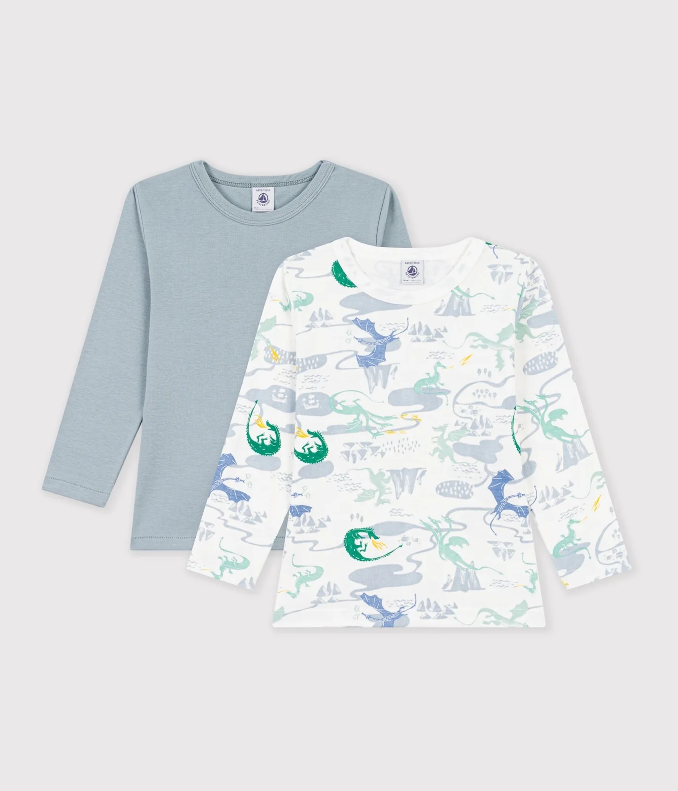 Pack of children's long-sleeved dragon print cotton T-shirts