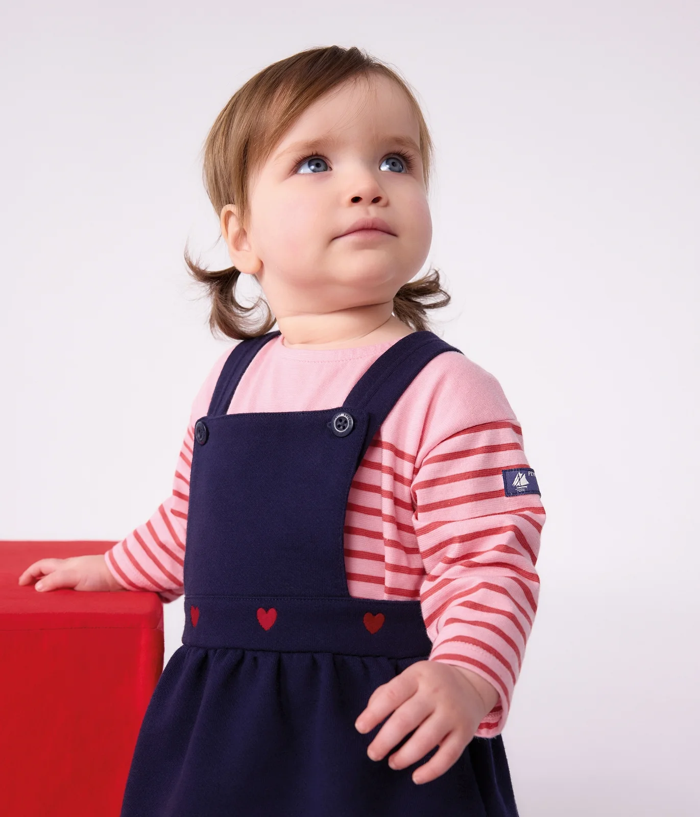 Babies' long-sleeved stripy cotton T-shirt.