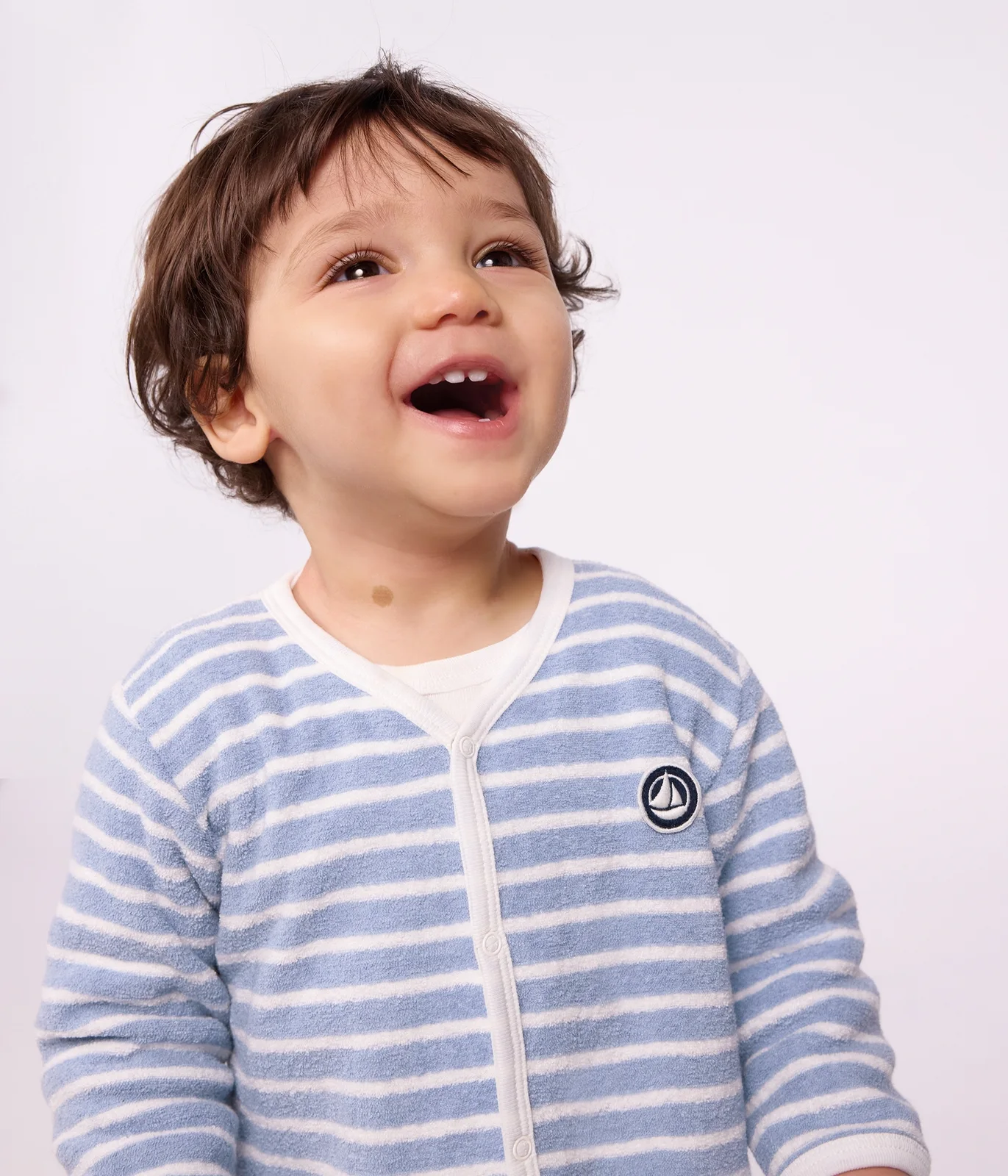 Babies' footless stripy cotton terry pyjama suit