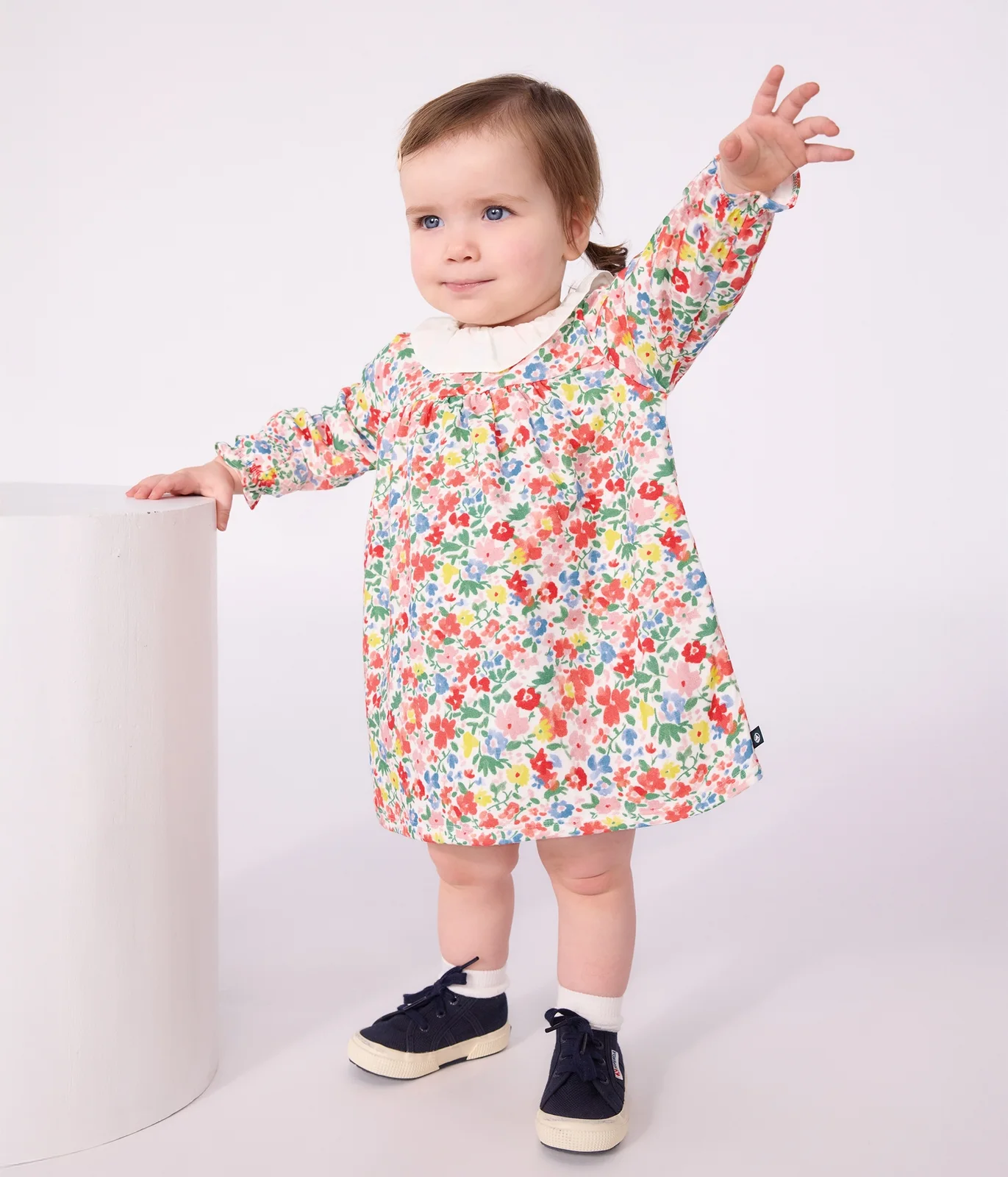 Babies' long sleeved floral-print cotton dress