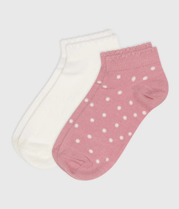 Pairs of girls' spotty cotton socks - 2-pack