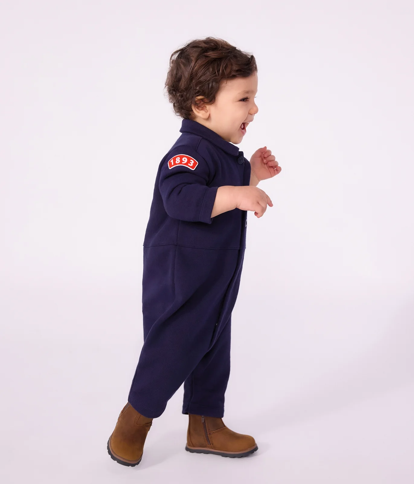 Babies' long plain cotton jumpsuit