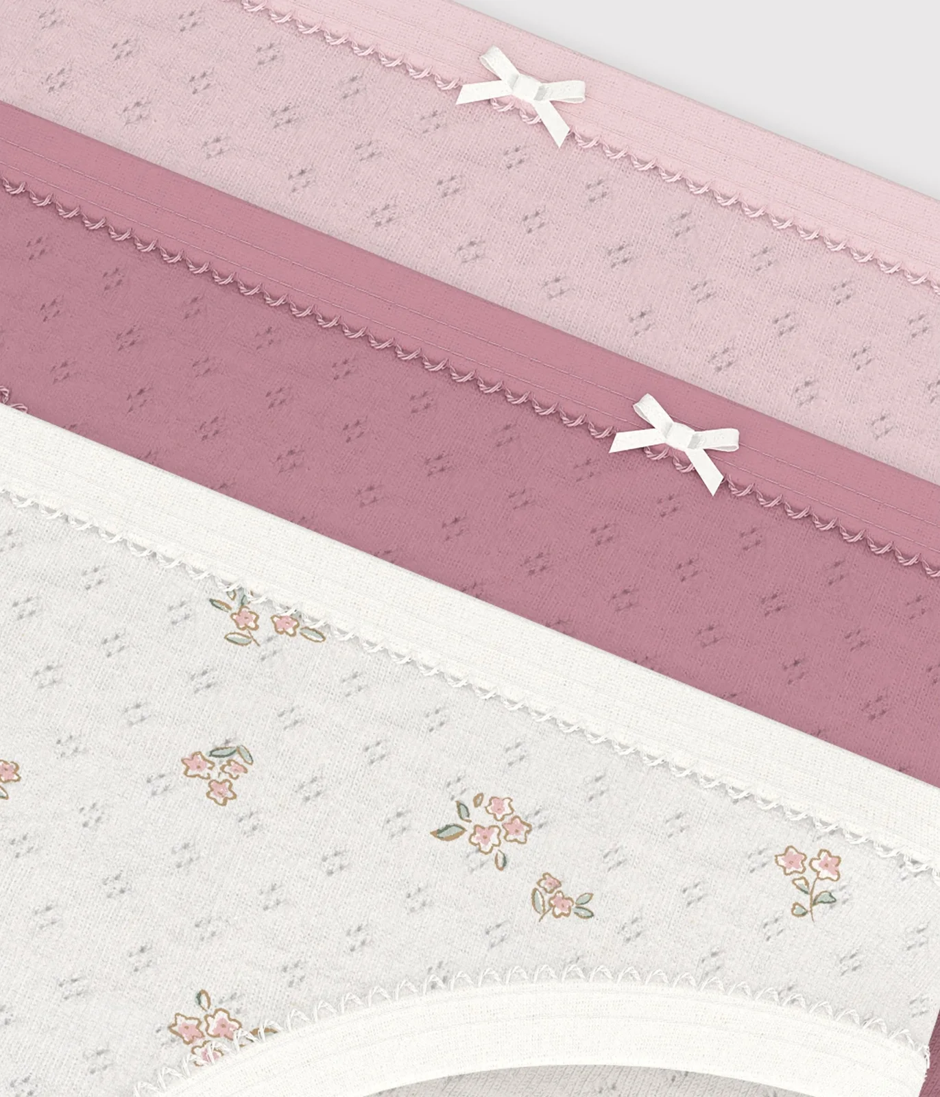 Pack of children's flower-patterned openwork cotton pants