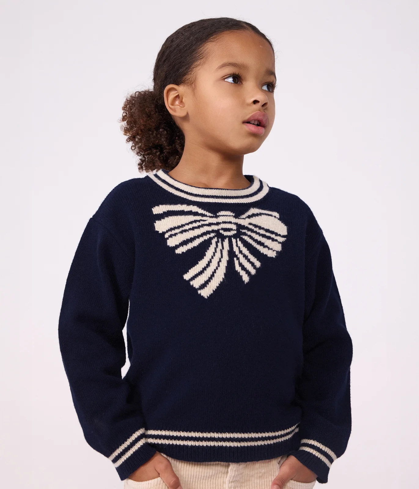Children's bow pattern wool and cotton jumper