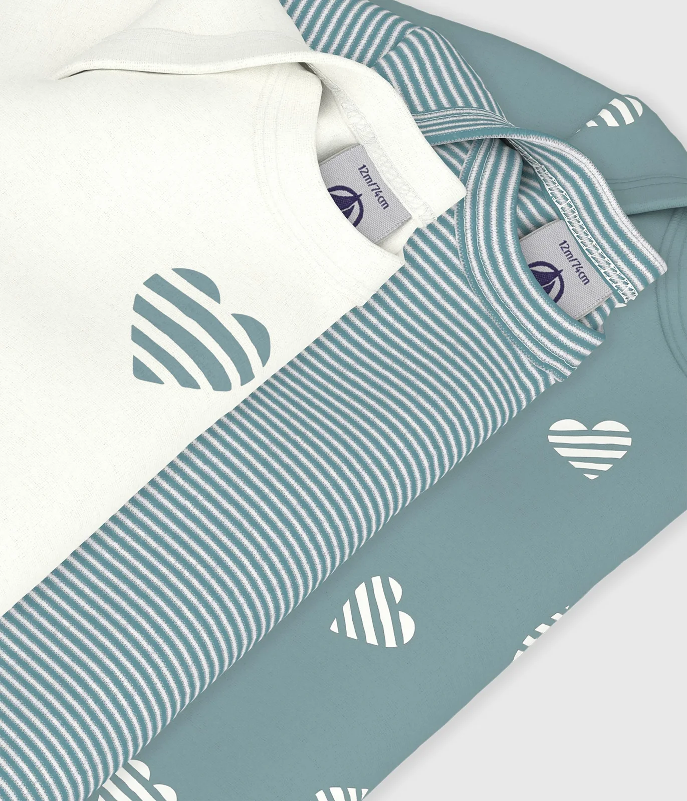 Pack of babies' long-sleeved heart-print cotton bodies