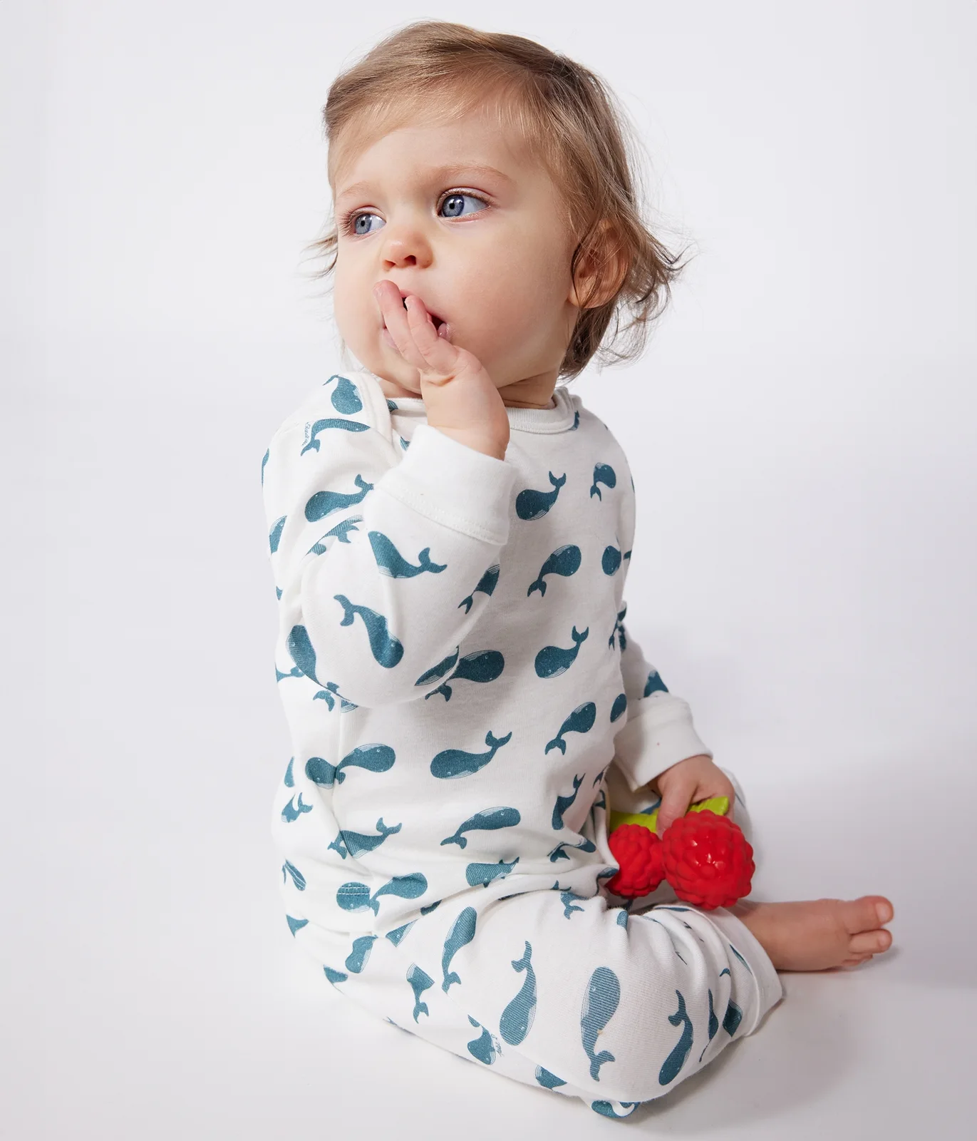 Babies' whale pattern popper-free cotton pyjamas