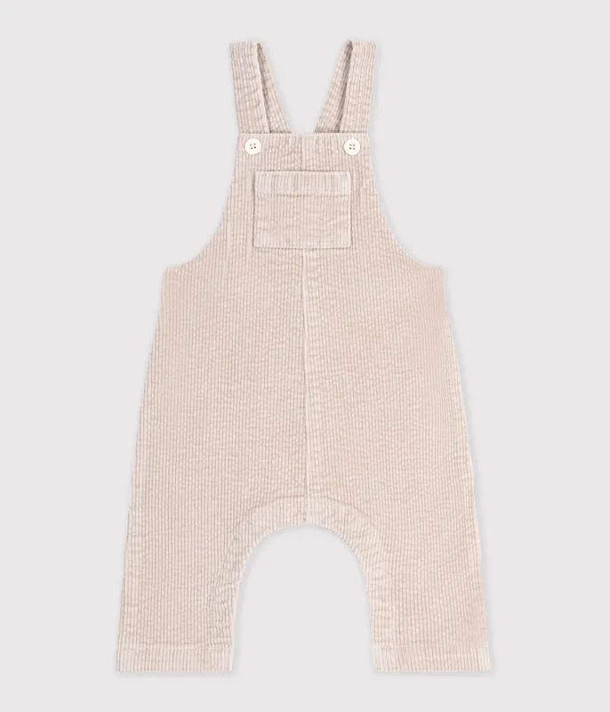 Babies' long-leg dungarees in plain corduroy