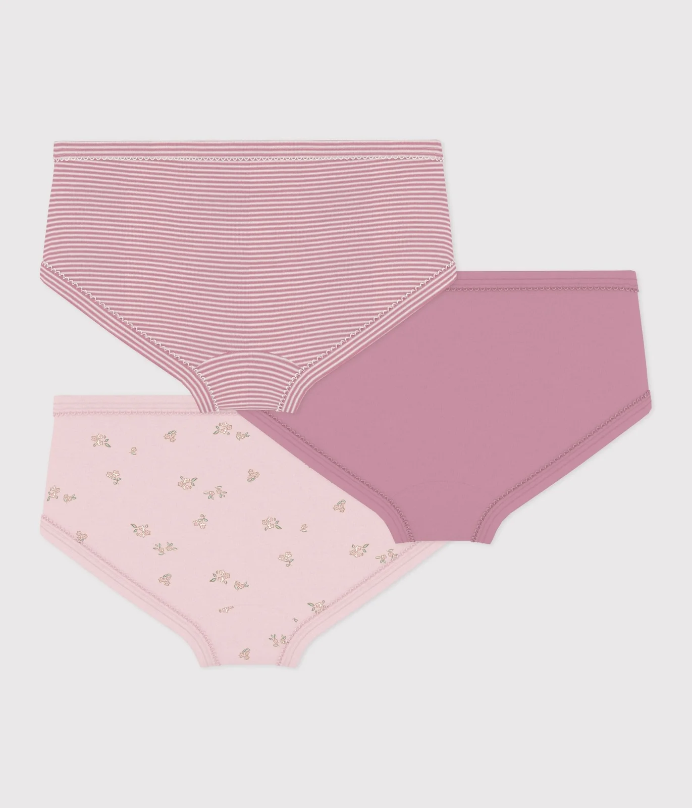 Pack of children's high-waisted cotton pants with a flower pattern