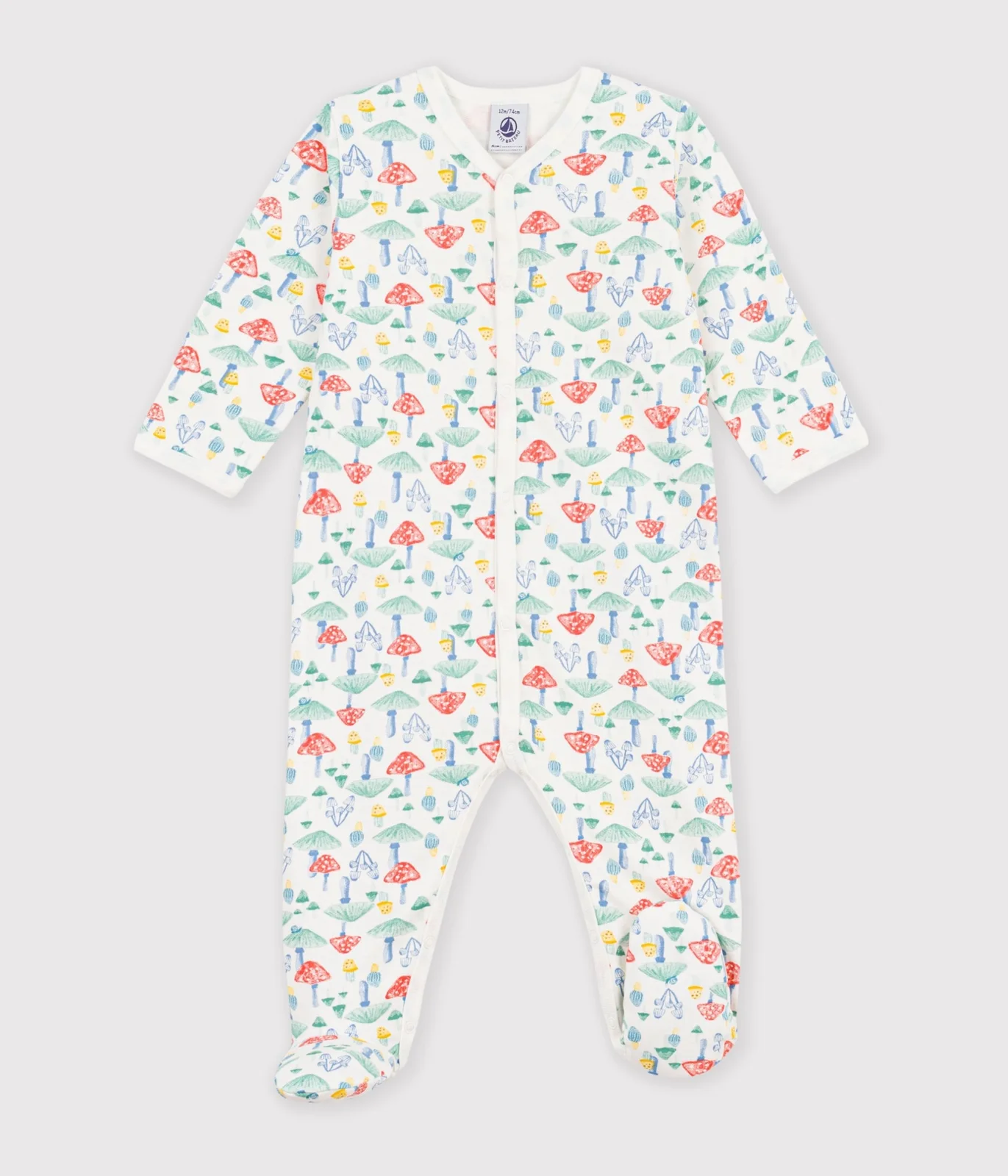 Babies' patterned fleece pyjama suit printed with mushrooms