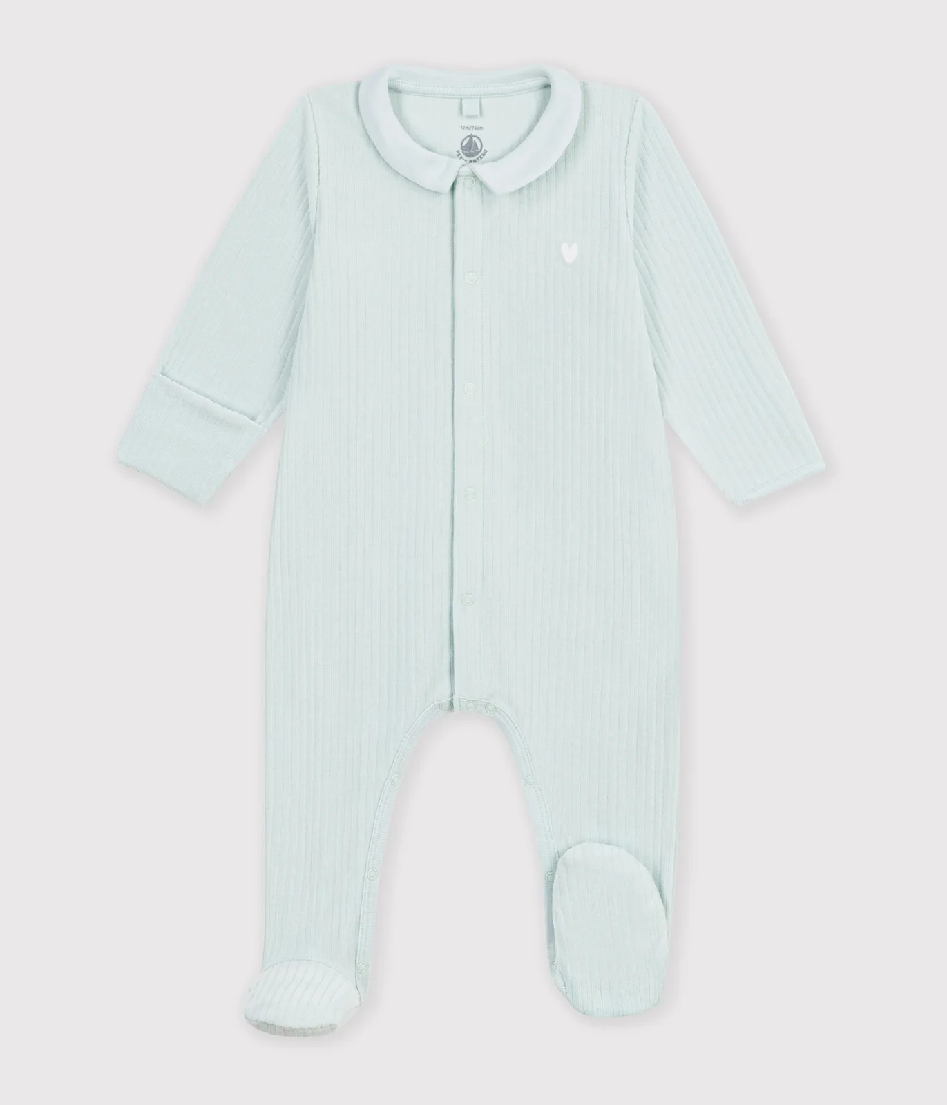 Babies' plain velour pyjama suit with a collar