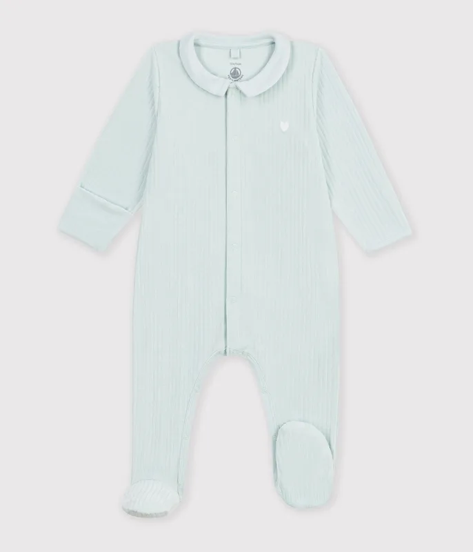 Babies' plain velour pyjama suit with a collar