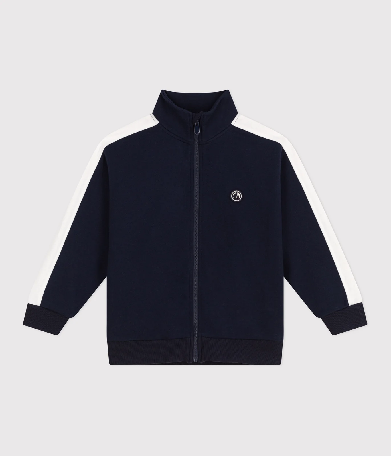 Children's zipped stand-up collar sweatshirt in plain cotton