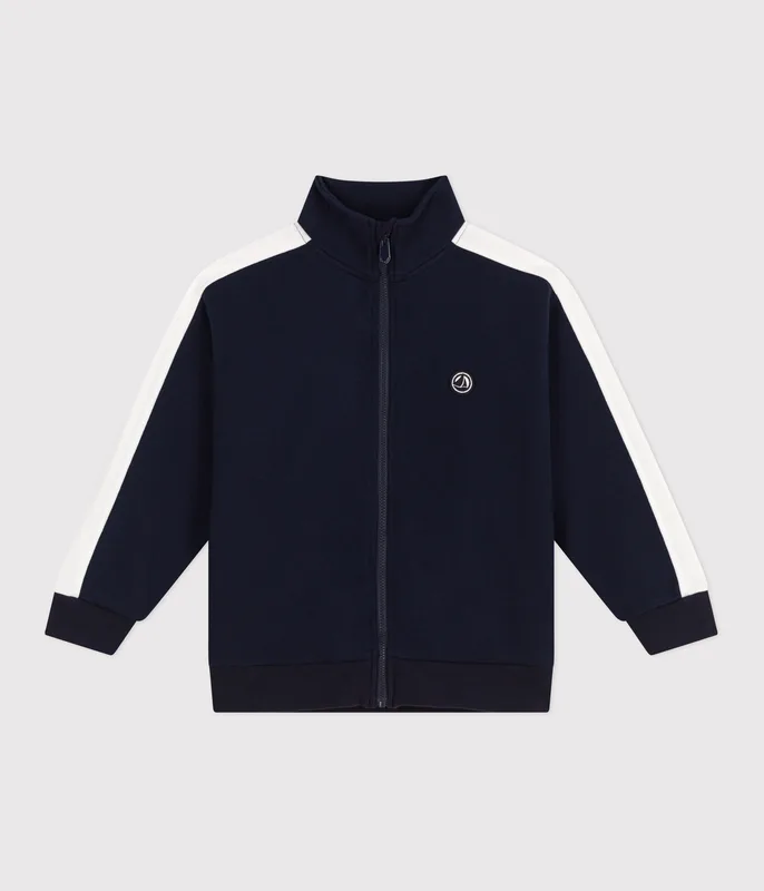 Children's zipped stand-up collar sweatshirt in plain cotton