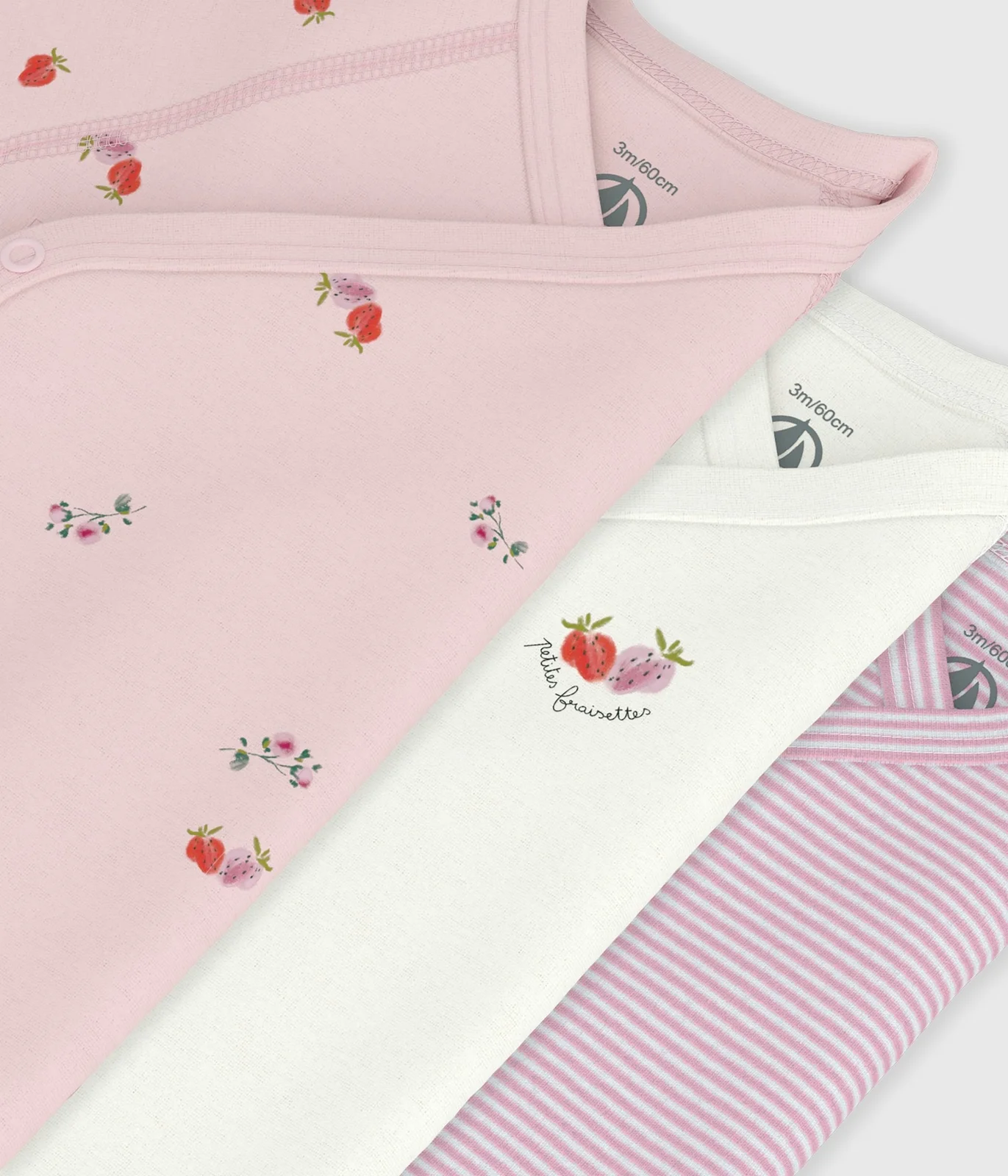 Pack of babies' short-sleeved printed cotton wrapover bodies